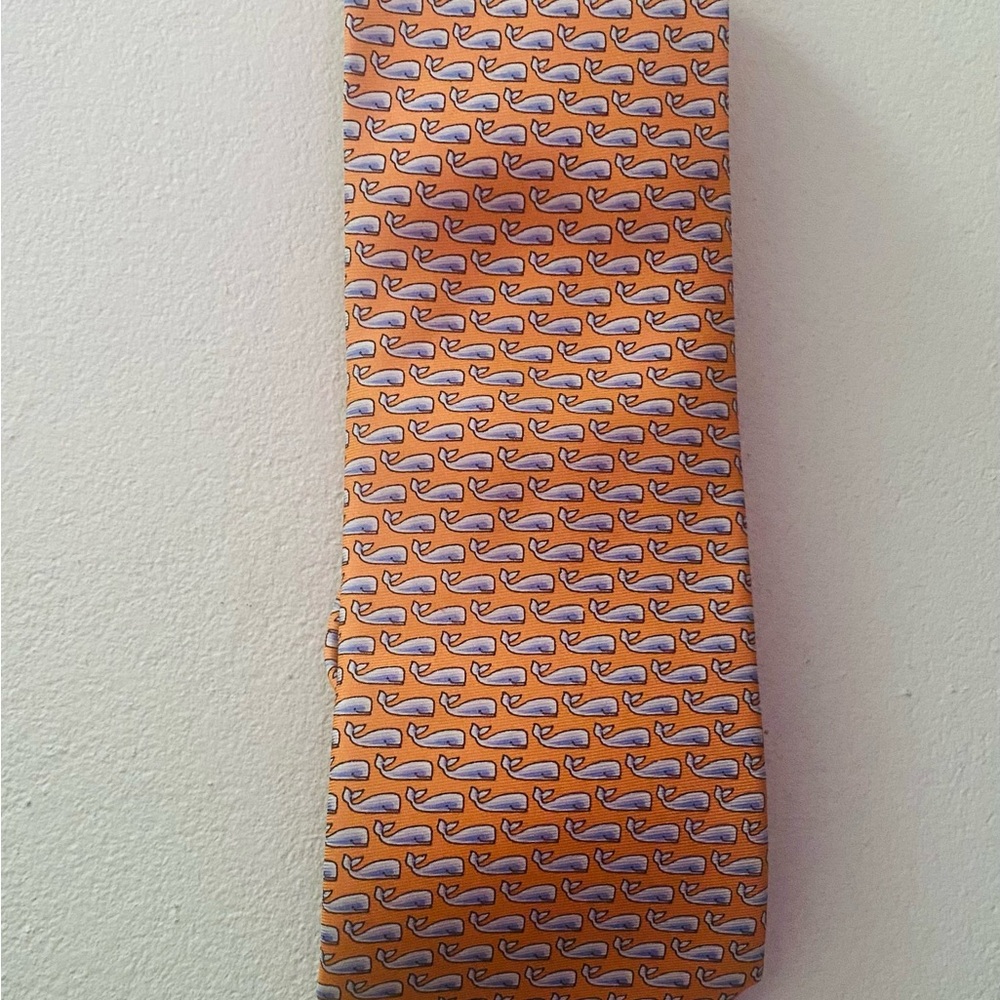 SERO New England Classics Hand Made 100% Silk Orange Blue Whale Tie